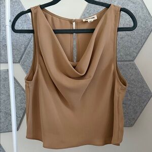 Tan Drape Cowl Neck Crop Blouse